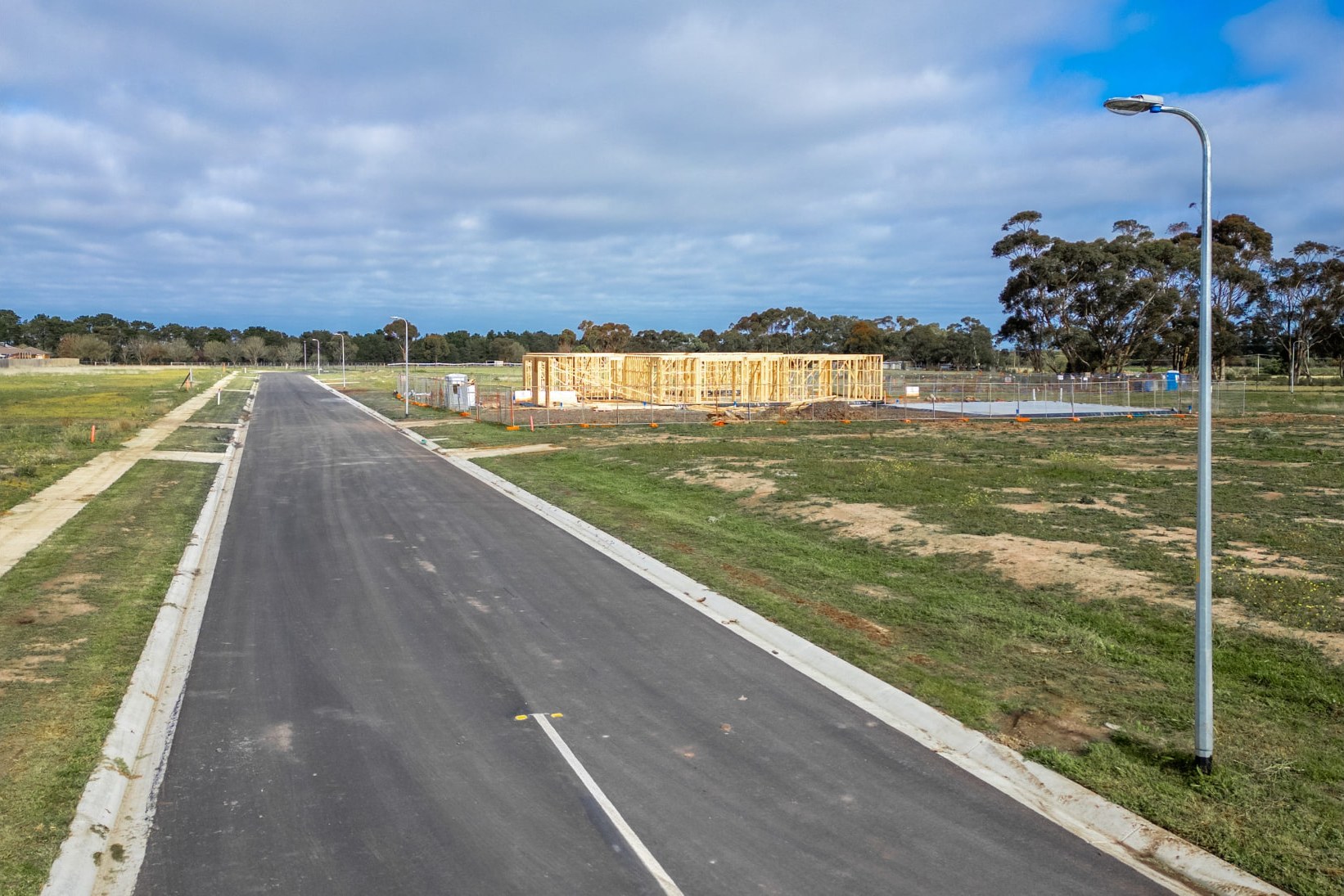 Street-level view of the new road and building allotments at The Barrington, Sunbury