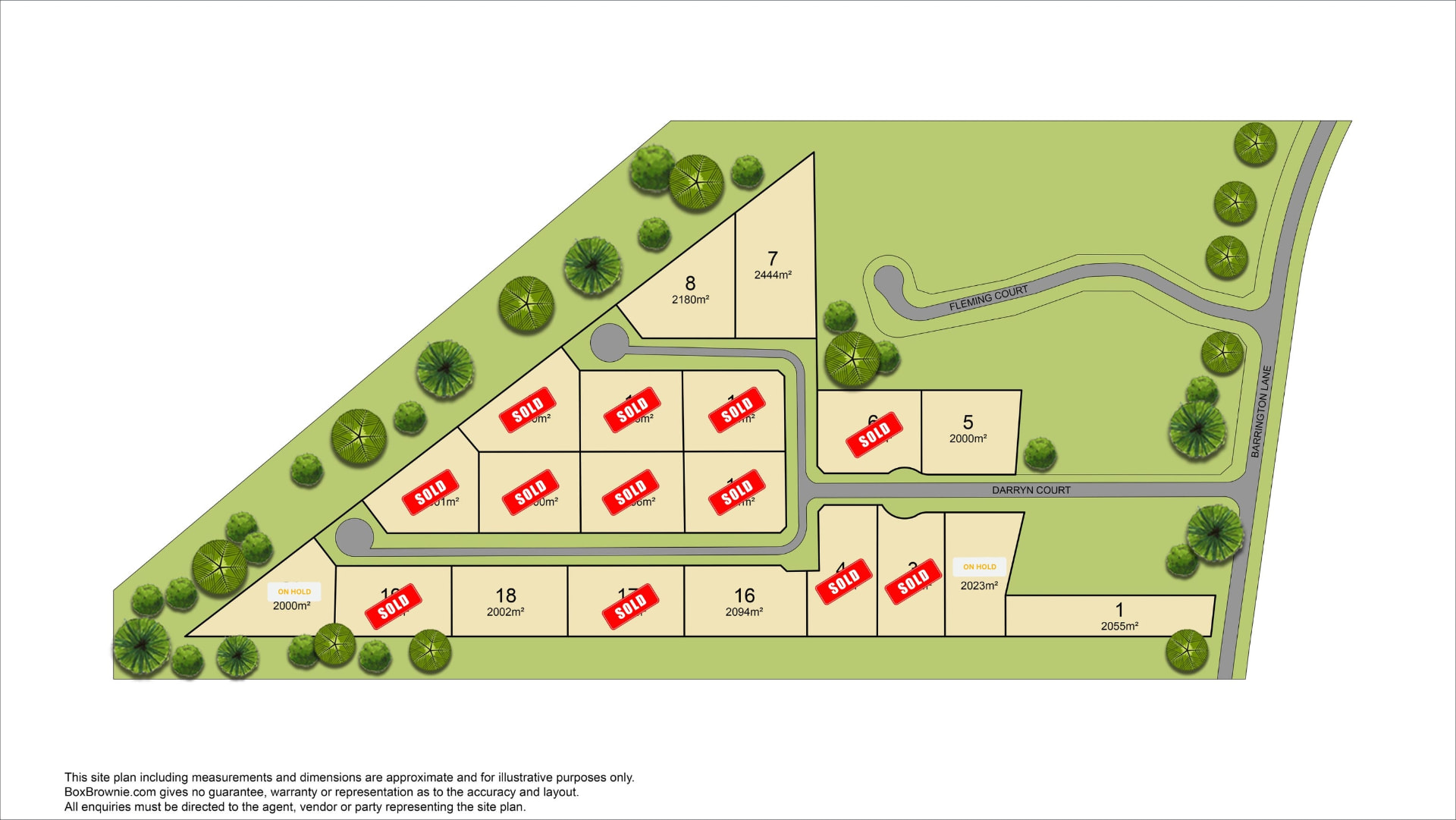Master plan of The Barrington estate showing the 20 allotments along Barrington Lane, Darryn Court and Fleming Court, Sunbury